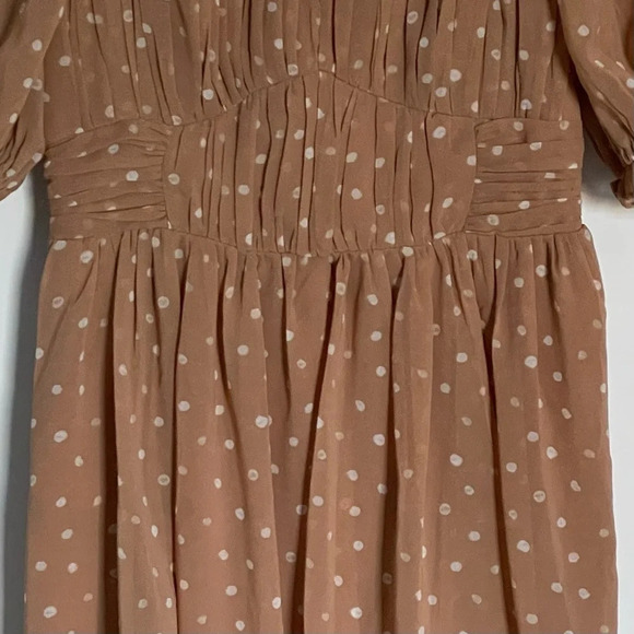 Abercrombie & Fitch Tan Polka Dot Ruched Puff Sleeve Mini Dress 29690 - Picture 7 of 16